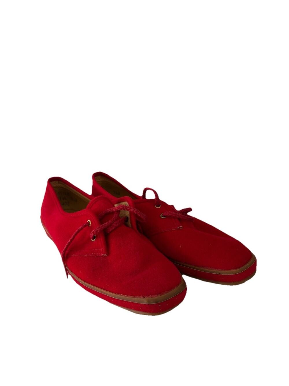 Jeepers Red Shoes 6.5W Lace Up Flats 1970s w/ Original Box Vintage Tennis Shoes